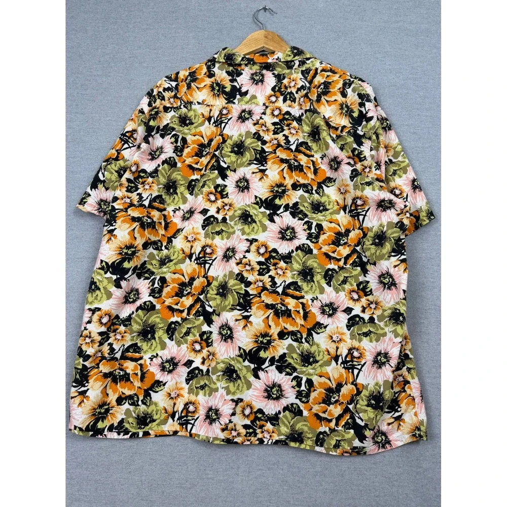 Levis Mens XXL Relaxed Fit Floral Button Up Shirt Orange Olive Short sleeve